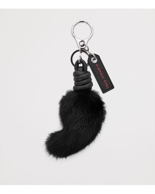 Loewe Black Leather-Fur Lion Tail Key Charm