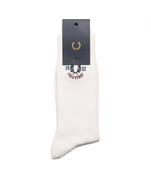 Fred Perry White Cotton-Blend Embroidered Socks for men