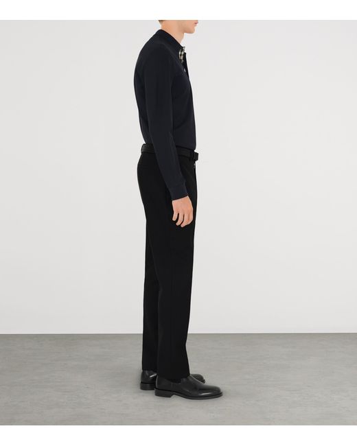 Burberry Black Cotton Ekd -Embroidered Long-Sleeve Polo Shirt for men