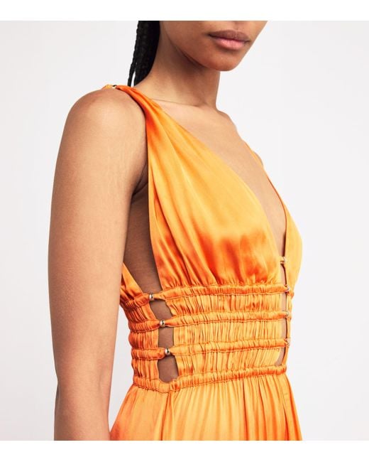 Maje Orange Satin-Effect Midi Dress
