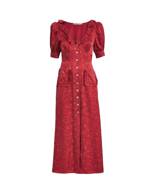 Alessandra Rich Red Silk Jacquard Midi Dress