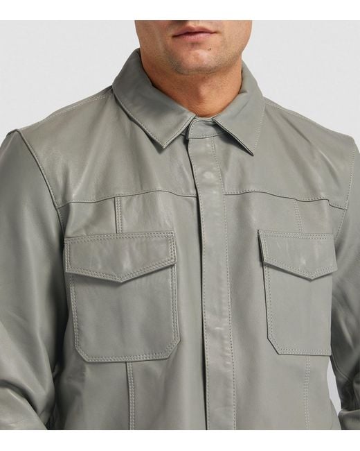 PAIGE Gray Leather Baltimore Shirt Jacket for men
