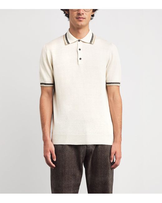 Isaia White Silk-Linen Polo Shirt for men