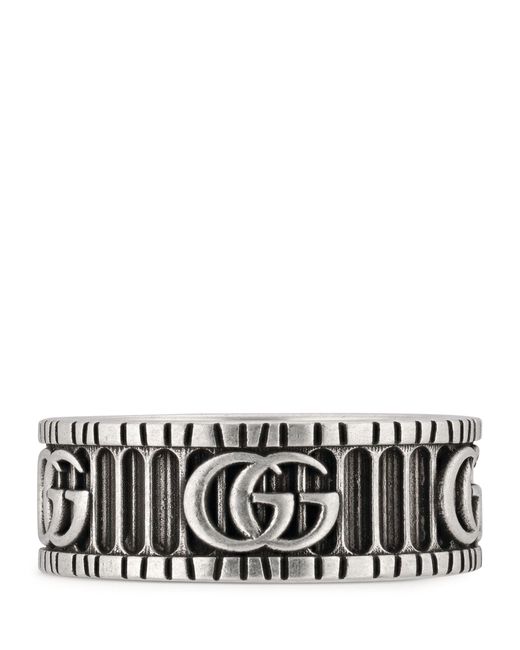Gucci Black Sterling Silver Double G Ring for men