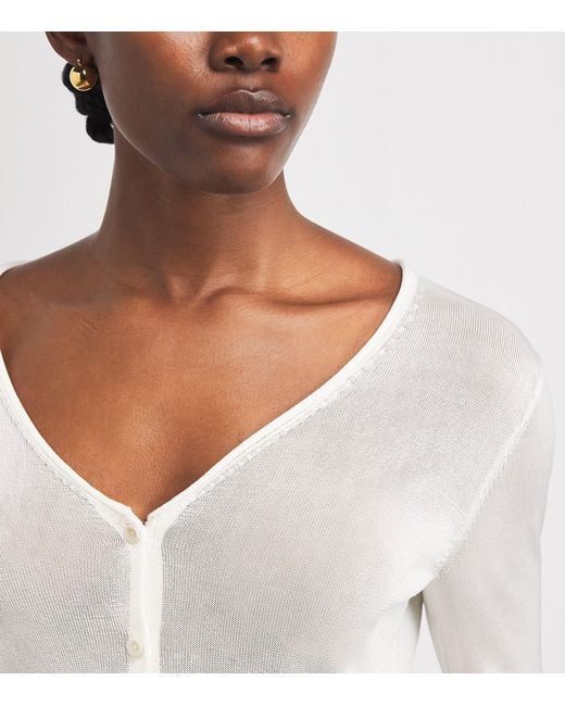 Theory White Sheer Jersey V-Neck Cardigan