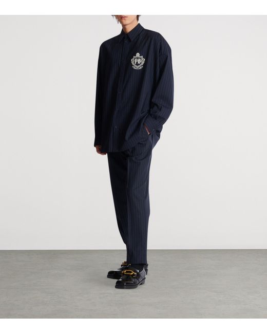 Balmain Blue Virgin Wool College Emblem Shirt for men