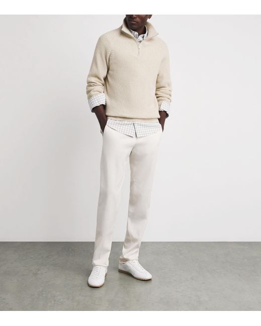 John Smedley White Recycled Cashmere-Wool Quarter-Zip Ryker Sweater for men