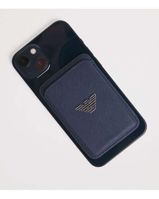 Emporio Armani Blue Saffiano Leather Phone Card Holder for men