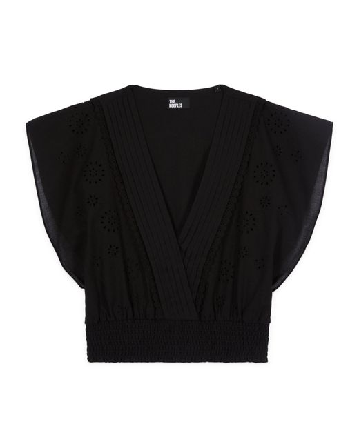The Kooples Black Smocked Broderie Anglaise Top