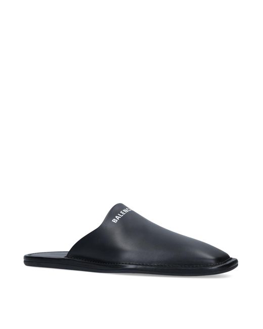 Balenciaga Black Leather Slippers for men