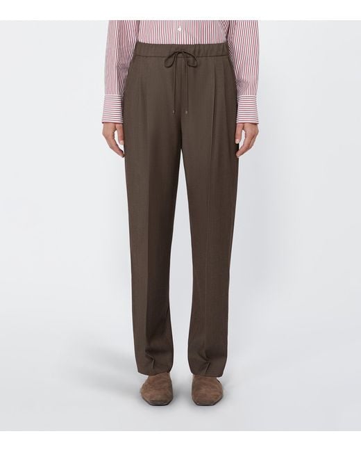 Max Mara Gray Wool Gabardine Drawstring Trousers