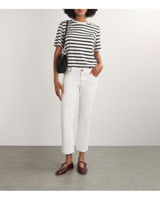 Weekend by Maxmara White Cotton Striped T-Shirt