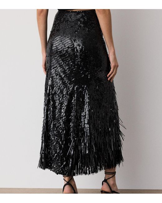 Ralph Lauren Black Tulle Embellished Milani Midi Skirt