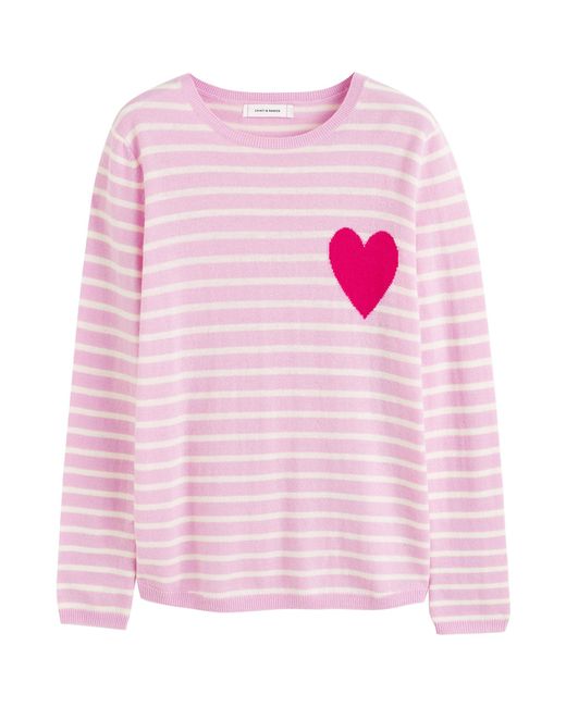 Chinti & Parker Pink Wool-cashmere Breton Heart Sweater