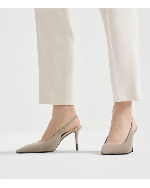 Brunello Cucinelli White Suede Slingback Pumps 80