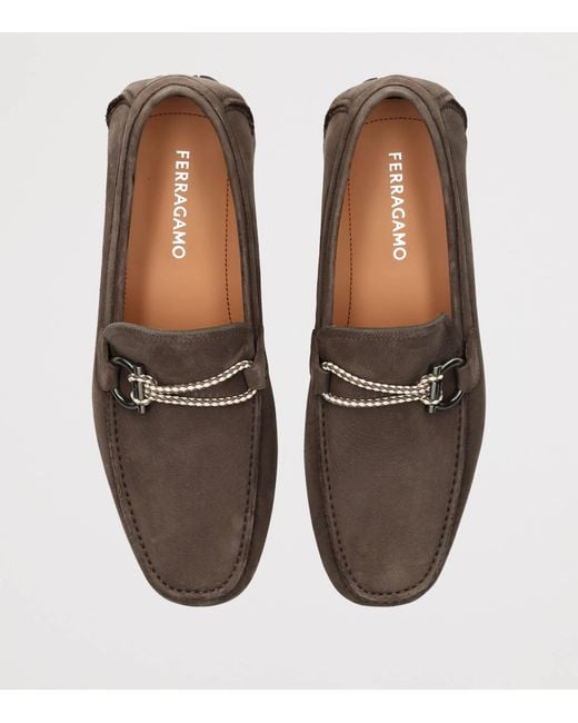 Ferragamo Brown Nubuck Leather Driving Shoes for men