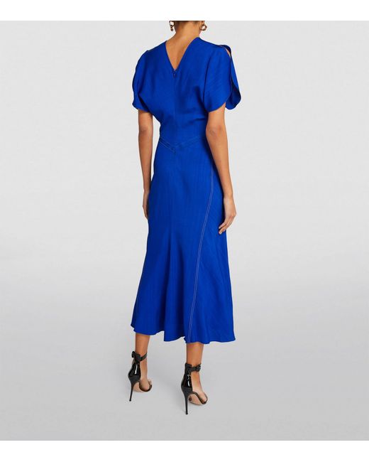 Victoria Beckham Blue Gathered-waist Midi Dress