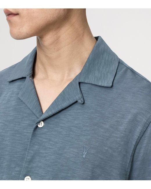 AllSaints Blue Cotton Robson Short-Sleeve Shirt for men