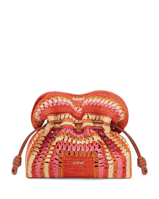 Loewe Red X Paula's Ibiza Medium Raffia Flamenco Clutch Bag