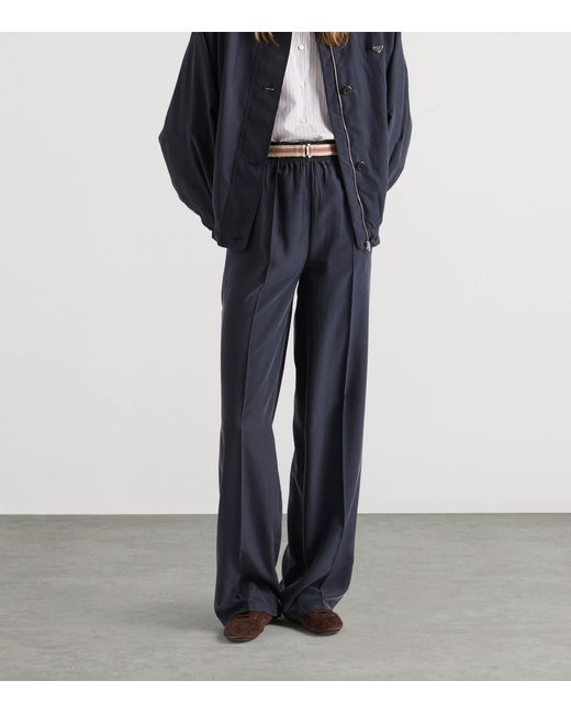 Prada Blue Silk Wide-Leg Trousers