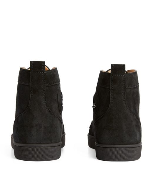 Christian Louboutin Black Lou Spikes Suede Sneakers for men