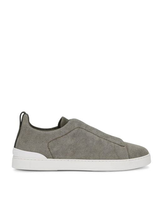 Zegna Gray Canvas Triple Stitch Sneakers for men