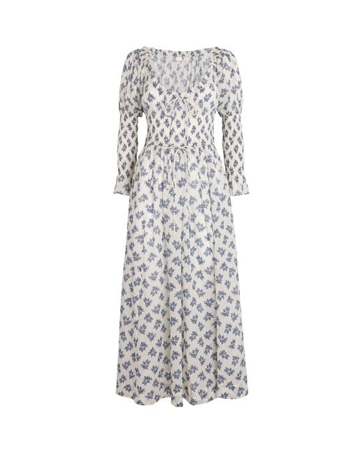 Doen White Cotton Floral Kaira Midi Dress