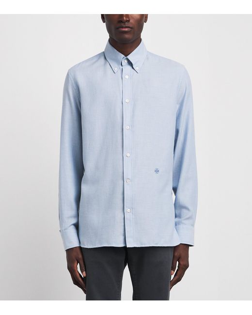 Jacob Cohen Blue Cotton-Cashmere Batavian Twill Embroidered Shirt for men