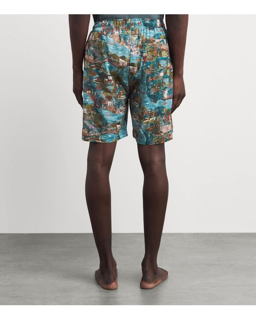Derek Rose Blue Printed Ledbury Lounge Shorts for men