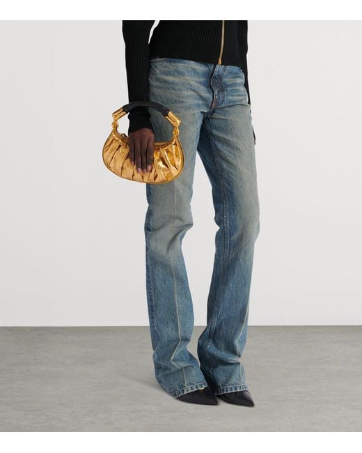 Balmain Metallic Mini Leather Ebene Top-Handle Bag