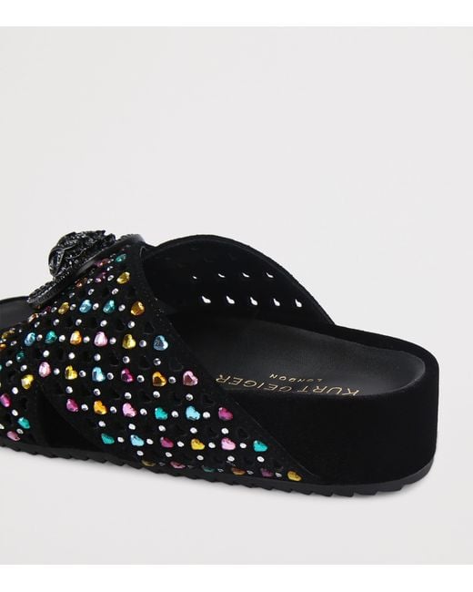 Kurt Geiger Black Suede Chelsea Cross-Strap Slides