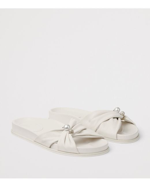 Jimmy Choo White Rafi Leather Flat Sandals