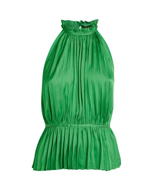 Maje Green Satin Pleated Top
