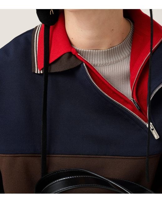 Miu Miu Blue Asymmetric-Zip Polo Sweatshirt