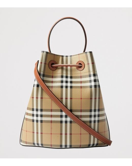 Burberry Brown Small Check Monogram Bucket Bag