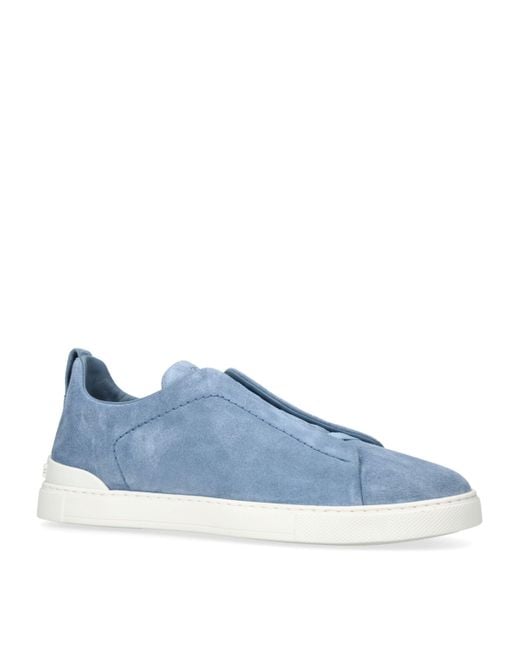 Zegna Blue Suede Triple Stitchtm Low Top Sneakers for men
