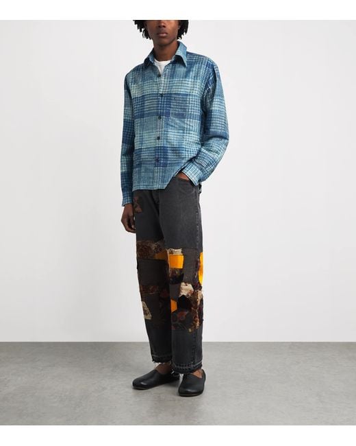 Kartik Research Blue Silk Check Shirt for men