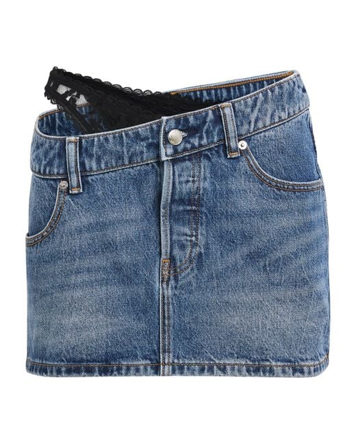 Alexander Wang Blue Denim Asymmetric Thong Mini Skirt
