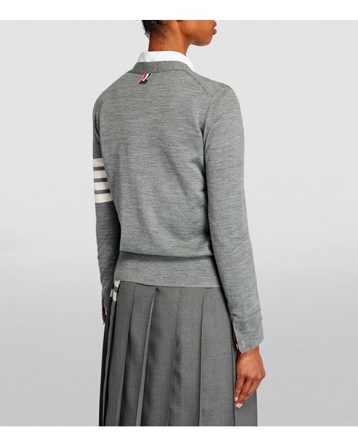 Thom Browne Gray Wool 4-Bar Stripe Cardigan