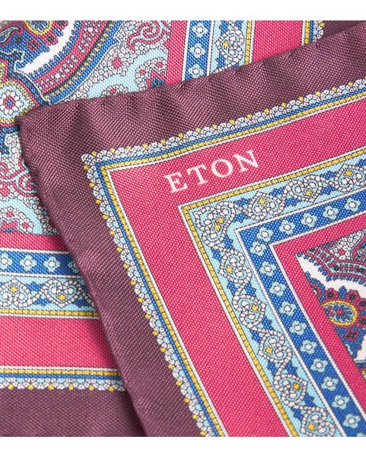 Eton of Sweden Red Silk Paisley Pocket Square for men