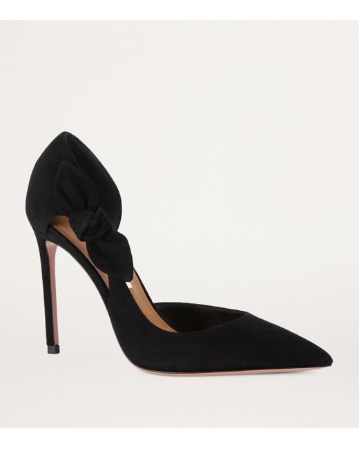 Aquazzura Black Suede Very Bow Tie Pumps 105