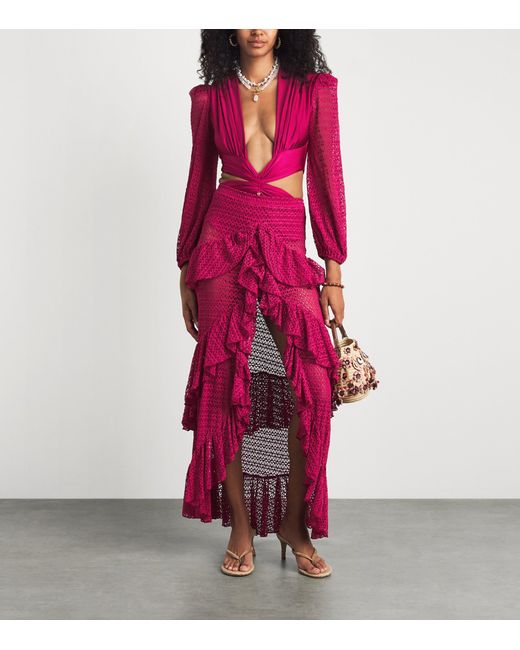 PATBO Pink Crochet-Trim Plunge-Neck Bodysuit