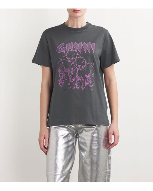 Ganni Gray Lamb Print T-shirt