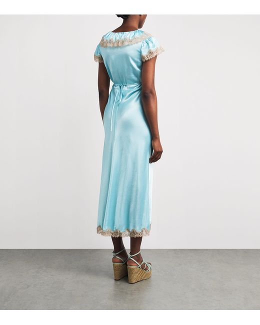 Rixo Blue Lace-Trim Vivienne Midi Dress