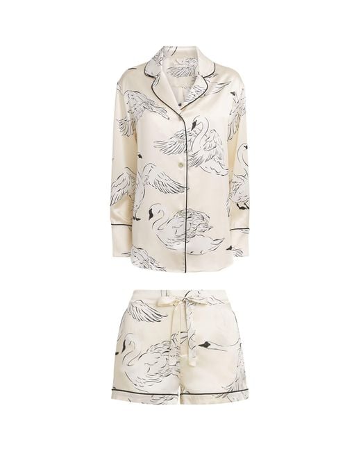 Olivia Von Halle Natural Silk Swans Alba Pyjama Set