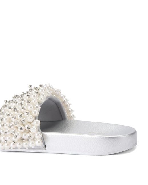 Kurt Geiger White Embellished Meena Eagle Slides
