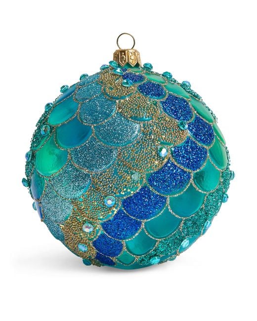Harrods Blue Glitter Fish-Scale Bauble