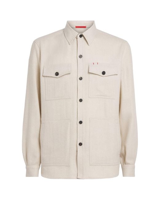 Isaia White Cashmere Overshirt for men