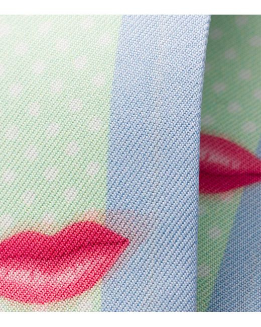 Prada Blue Silk Lips Print Skinny Scarf