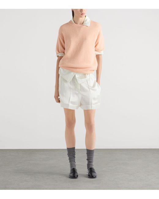 Prada Natural Wool-Cashmere Short-Sleeve Sweater